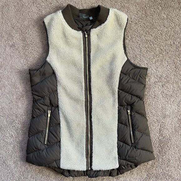 Athleta Jackets & Blazers - Athleta Olive Green Goose Down Tundra Sherpa Puffer Vest Quilted Women's Large